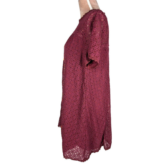 Umgee Women’s Size L Boho Lace Floral Embroidered Shift Dress Lined Red Burgundy - Picture 2 of 10